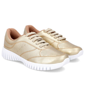 Tênis Casual Dourado Couro Enfeite Rebite