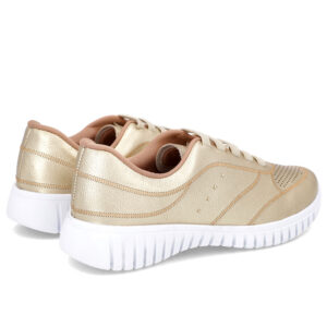 Tênis Casual Dourado Couro Enfeite Rebite