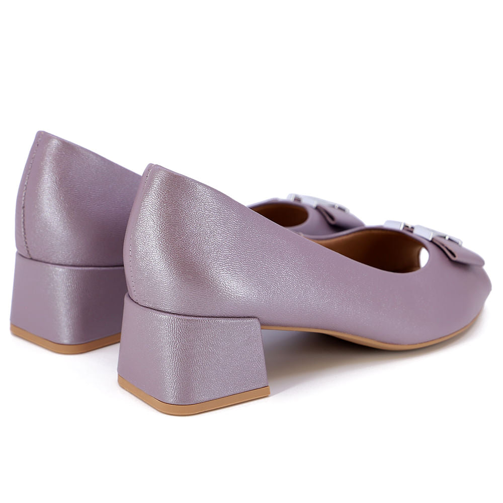 Peep Toe Salto Bloco Roxo Perolado Couro