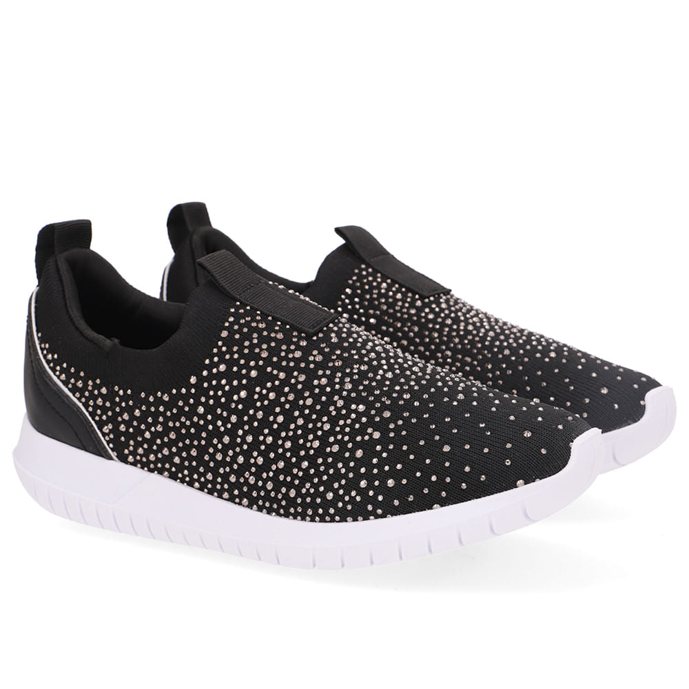 Tênis Slip On Tricot Strass