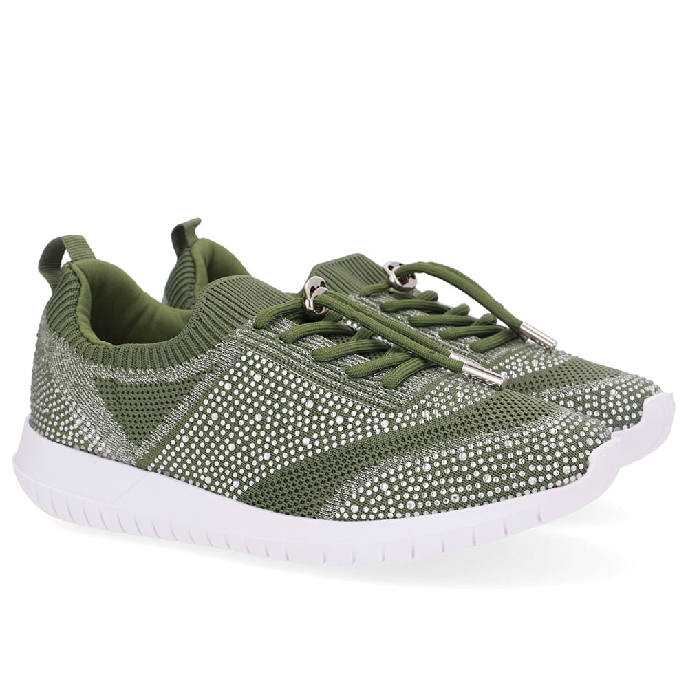 Tênis Slip On Tricot Cadarço Strass