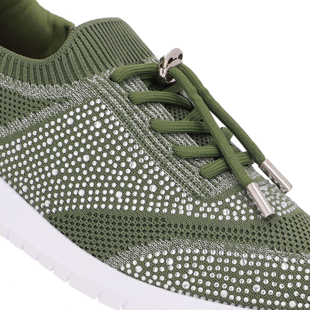 Tênis Slip On Tricot Cadarço Strass