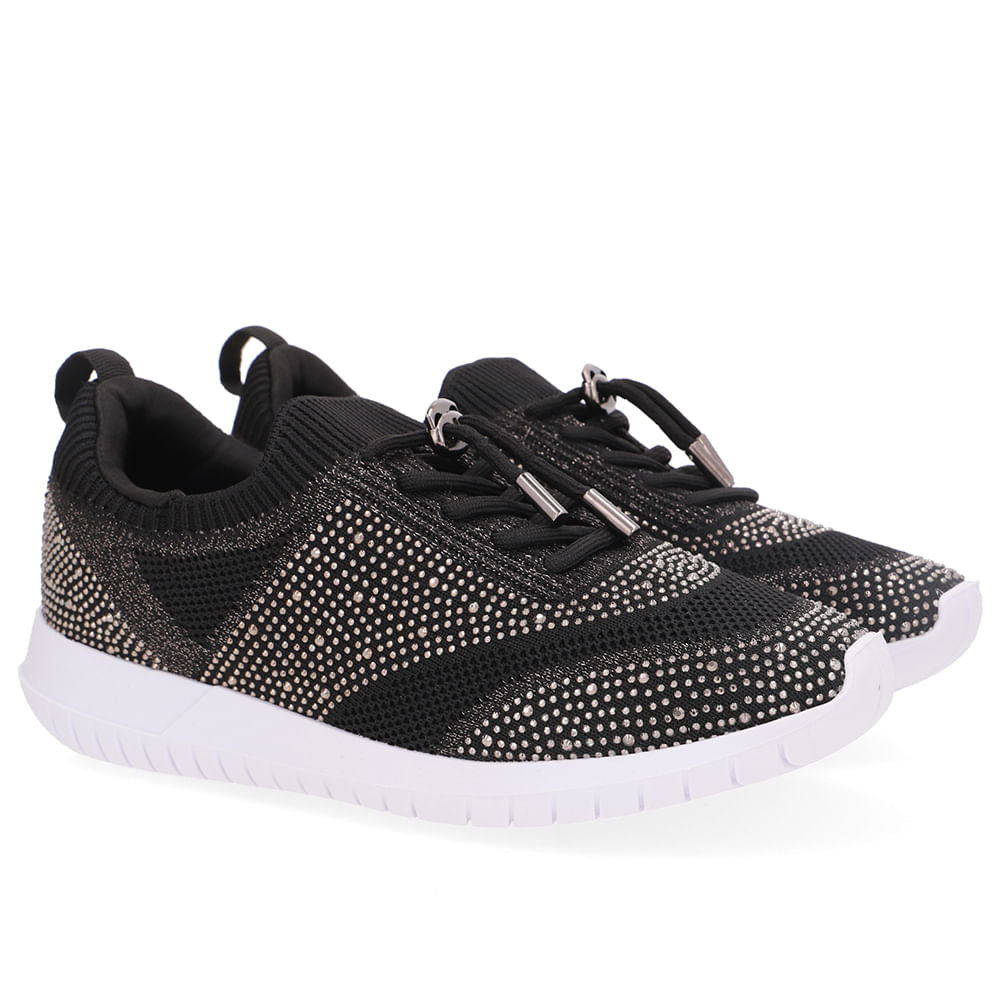 Tênis Slip On Tricot Cadarço Strass