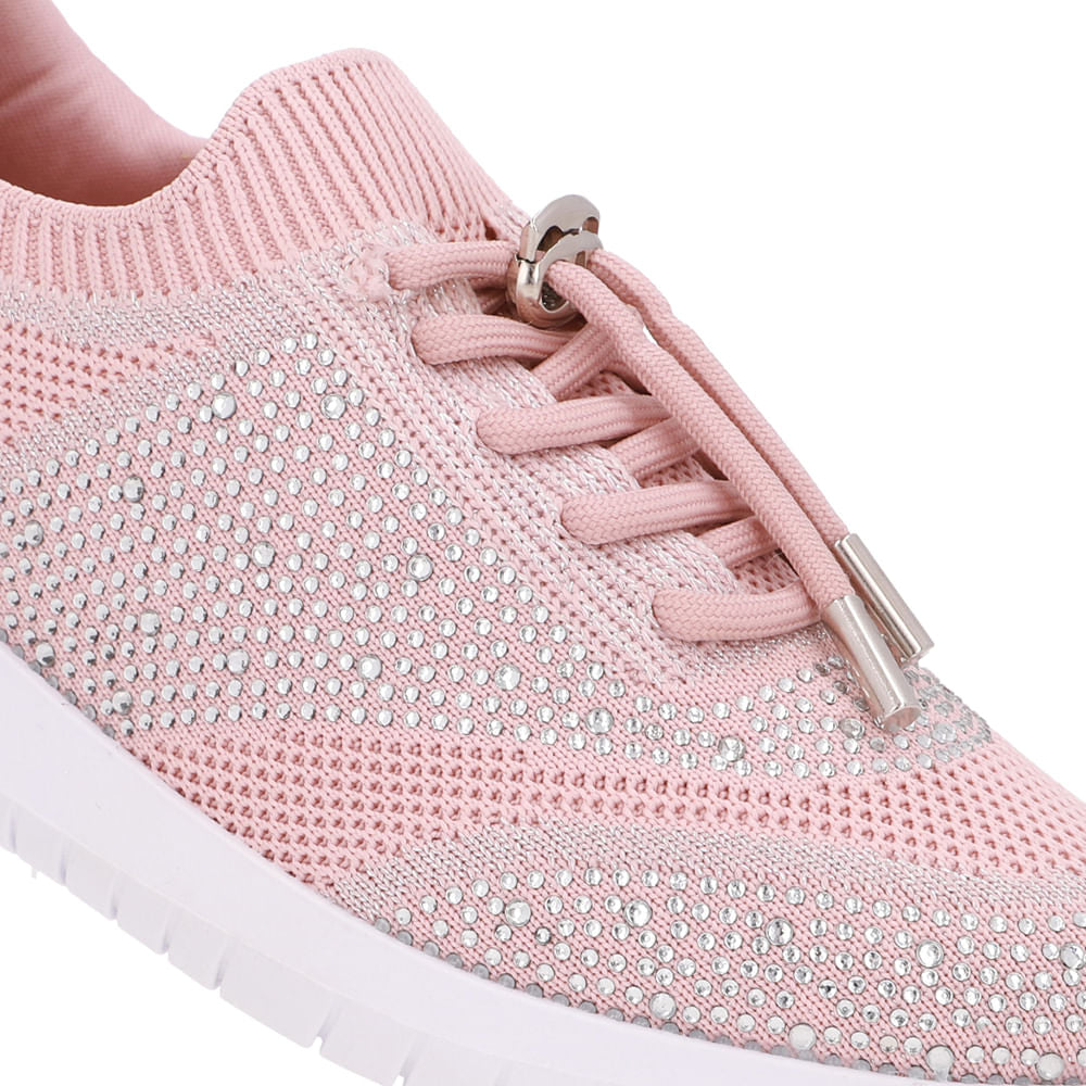 Tênis Slip On Tricot Cadarço Strass