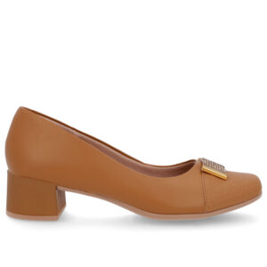 Scarpin Couro Bico Quadrado Enfeite