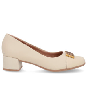 Scarpin Couro Bico Quadrado Enfeite