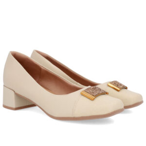 Scarpin Couro Bico Quadrado Enfeite