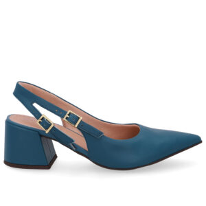 Slingback Salto Bloco Couro Tira Dupla Lateral