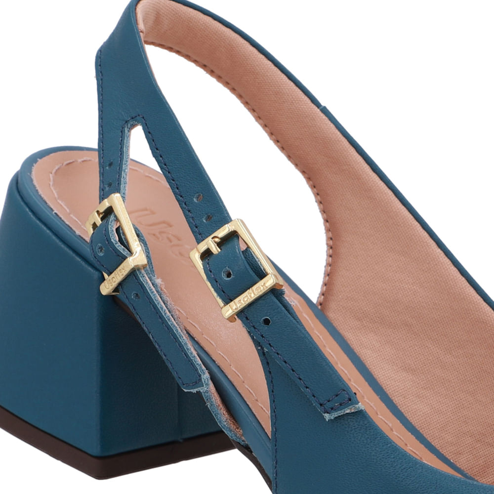 Slingback Salto Bloco Couro Tira Dupla Lateral