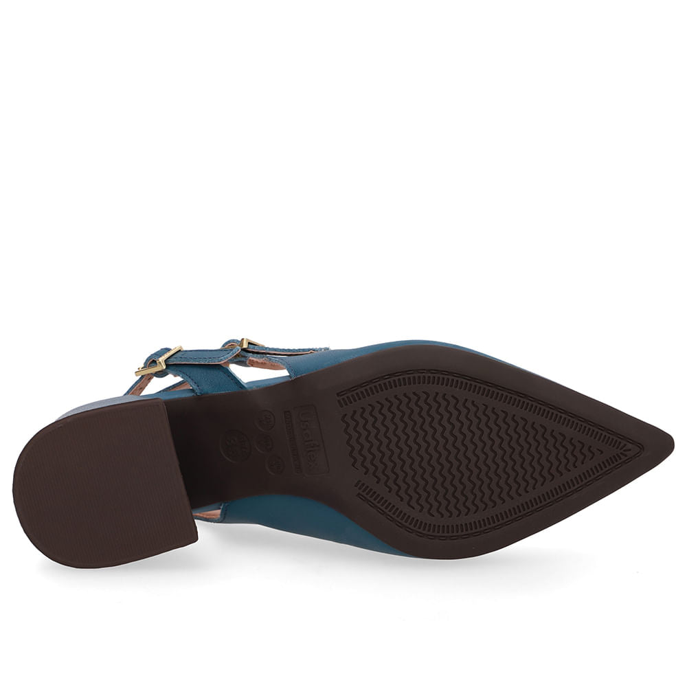 Slingback Salto Bloco Couro Tira Dupla Lateral