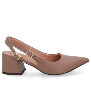 Slingback Salto Bloco Couro Tira Dupla Lateral