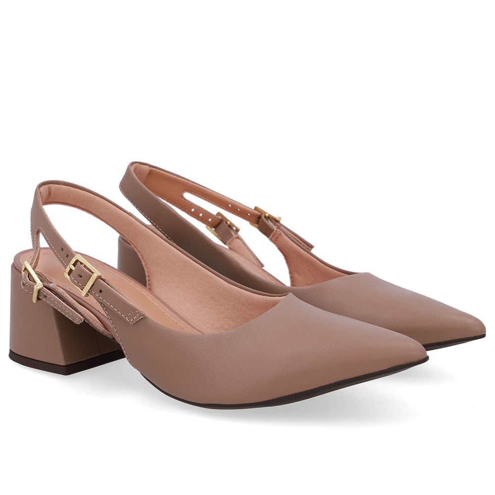 Slingback Salto Bloco Couro Tira Dupla Lateral