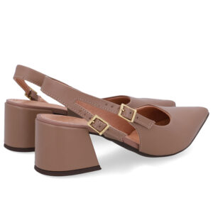 Slingback Salto Bloco Couro Tira Dupla Lateral
