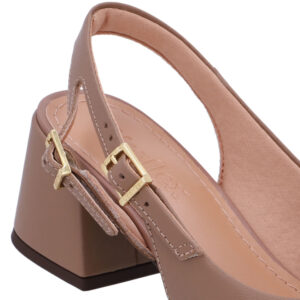 Slingback Salto Bloco Couro Tira Dupla Lateral