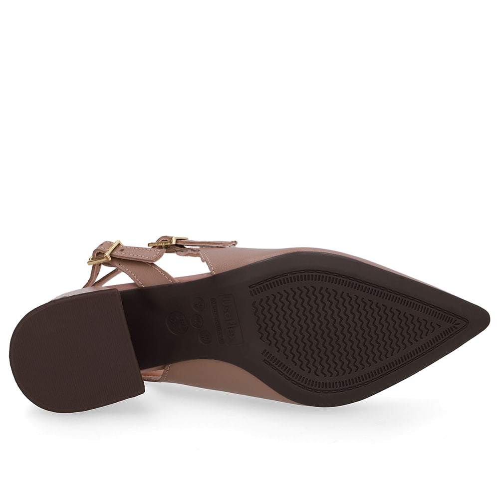 Slingback Salto Bloco Couro Tira Dupla Lateral