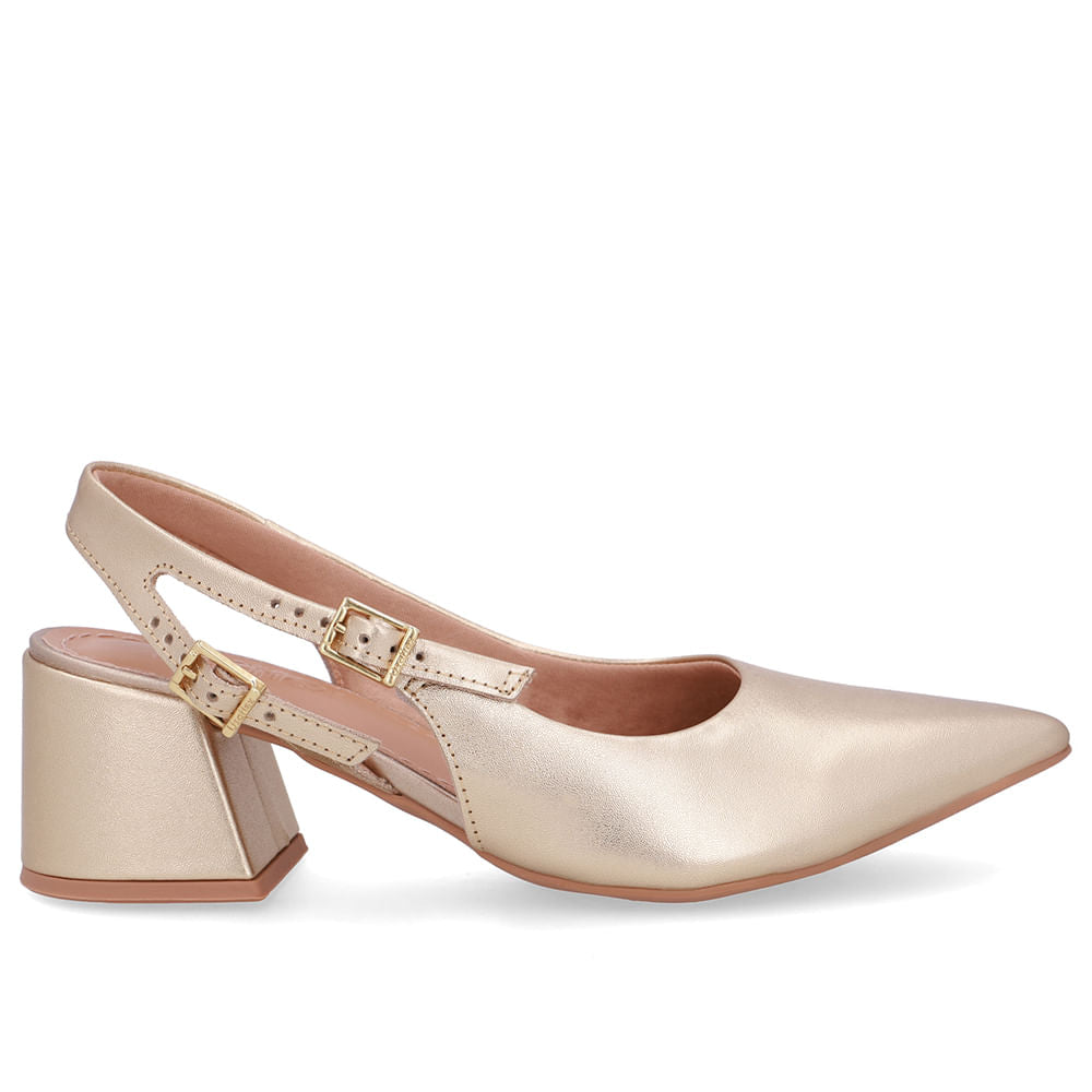 Slingback Salto Bloco Couro Tira Dupla Lateral
