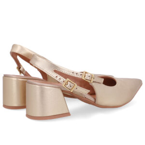 Slingback Salto Bloco Couro Tira Dupla Lateral