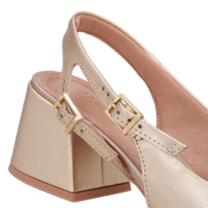 Slingback Salto Bloco Couro Tira Dupla Lateral