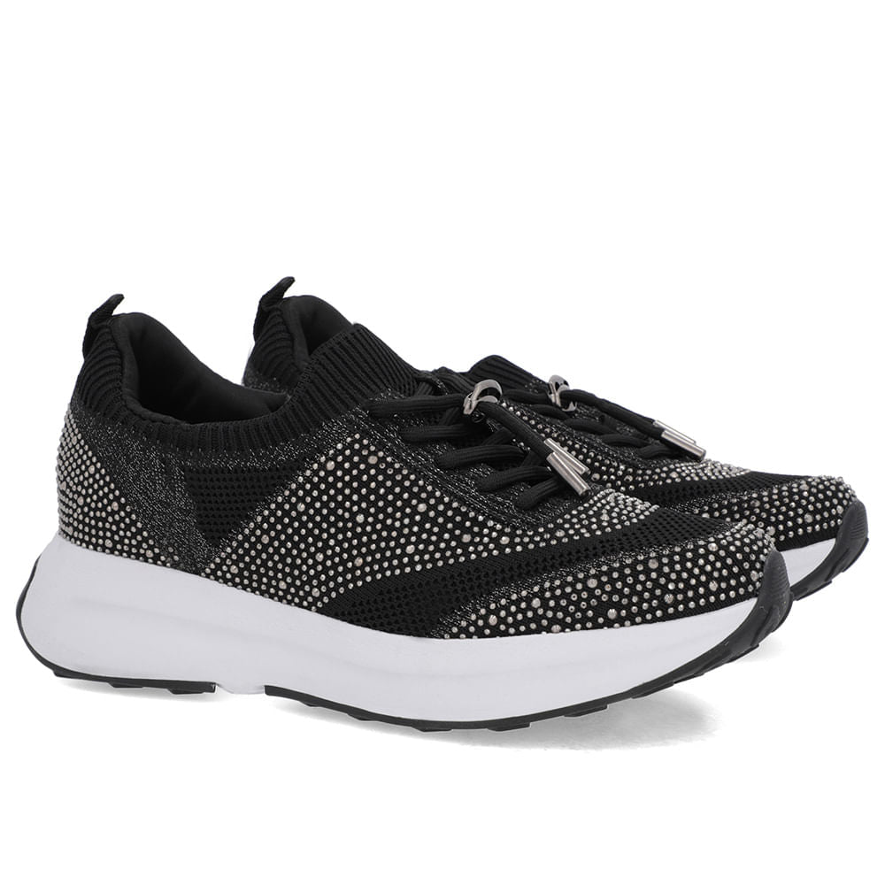 Tênis Cadarço Tricot Strass