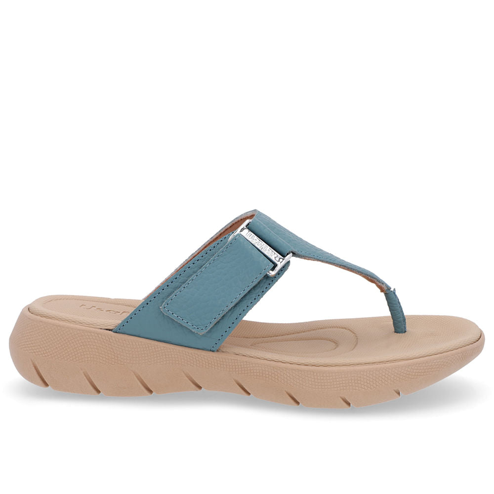 Chinelo Baixo Couro Petróleo Ajuste Fecho-Flex