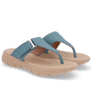 Chinelo Baixo Couro Petróleo Ajuste Fecho-Flex