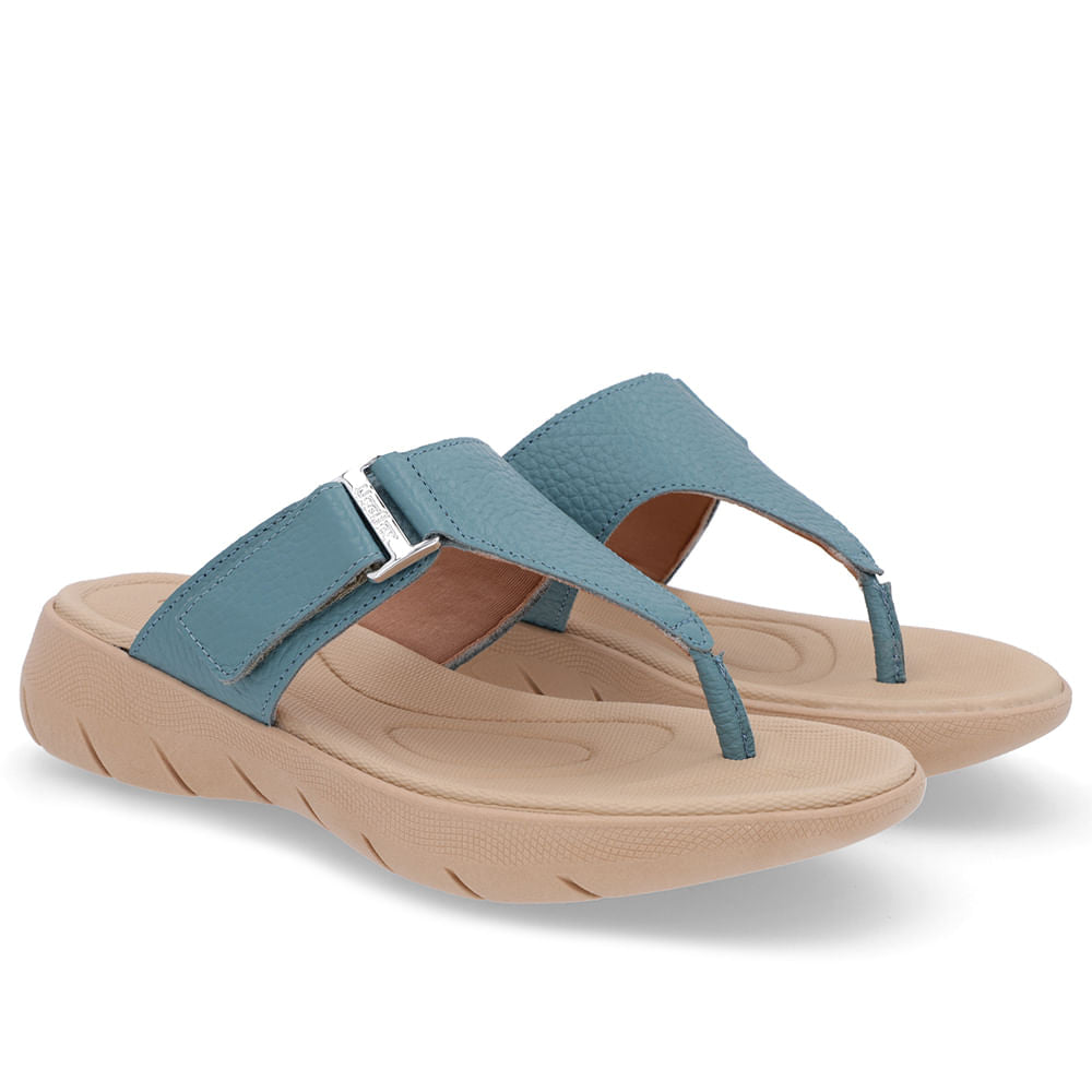 Chinelo Baixo Couro Petróleo Ajuste Fecho-Flex