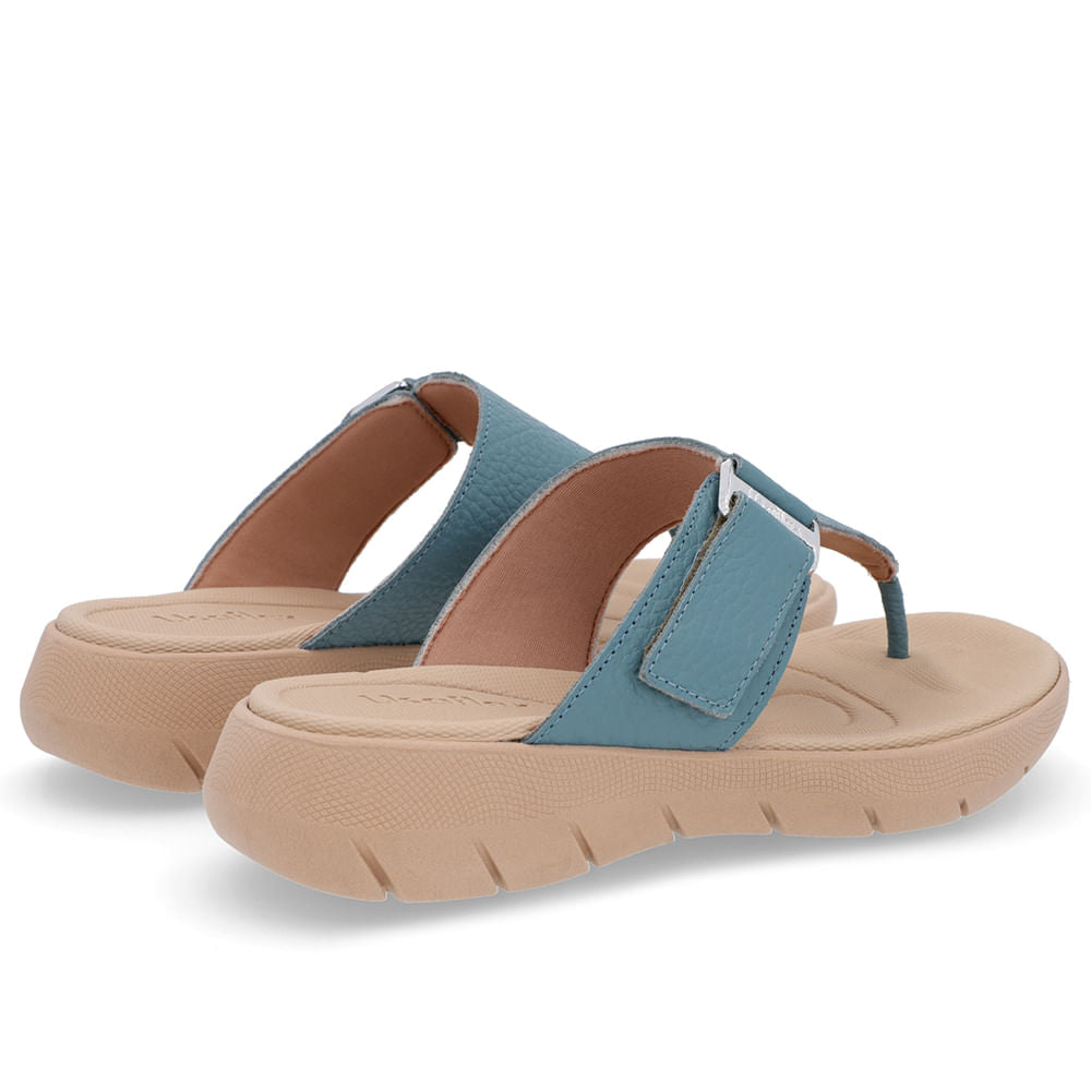 Chinelo Baixo Couro Petróleo Ajuste Fecho-Flex