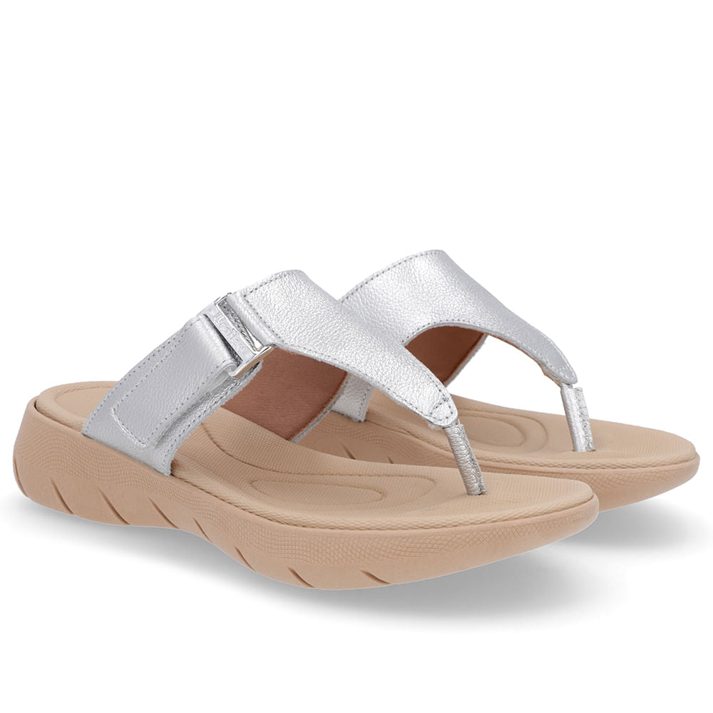 Chinelo Baixo Couro Petróleo Ajuste Fecho-Flex