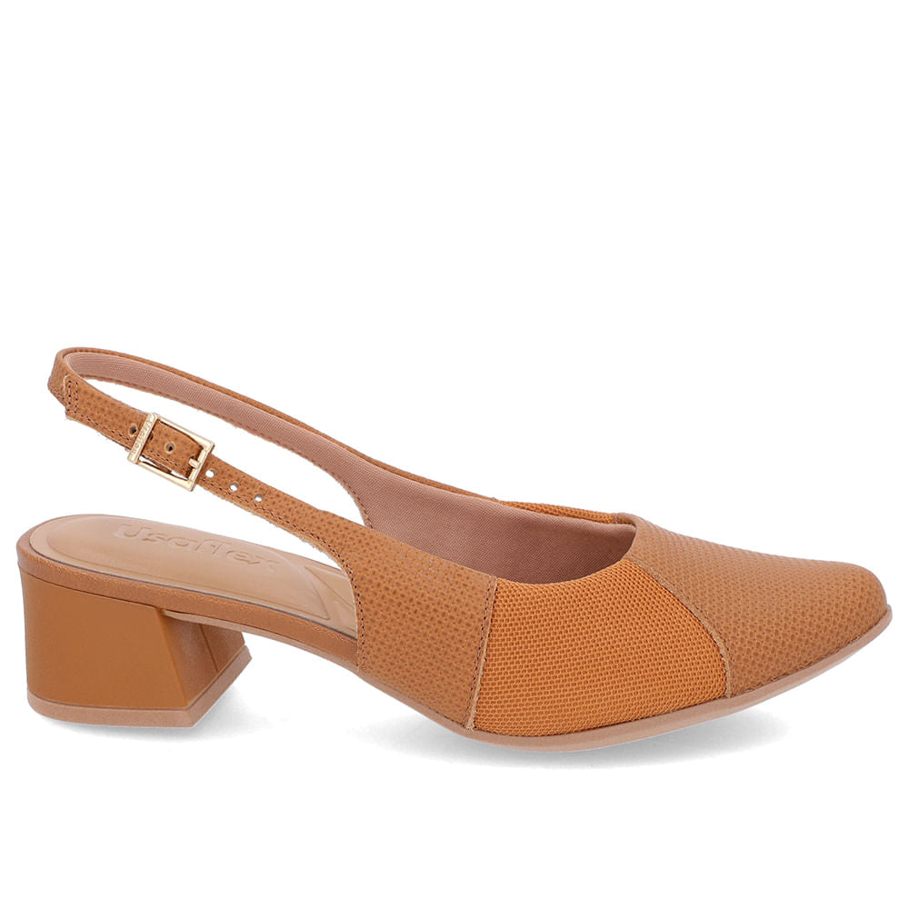 Slingback Salto Bloco Couro Texturizado