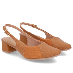 Slingback Salto Bloco Couro Texturizado