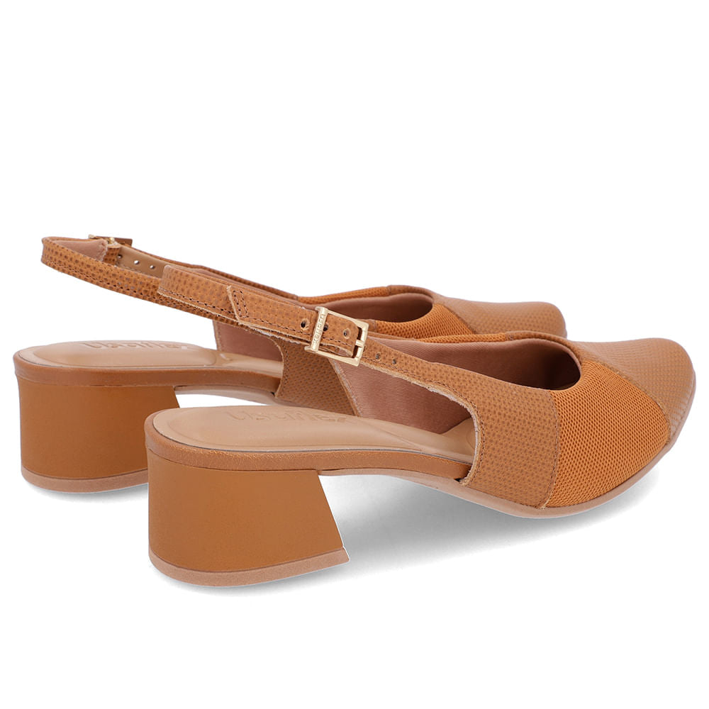 Slingback Salto Bloco Couro Texturizado