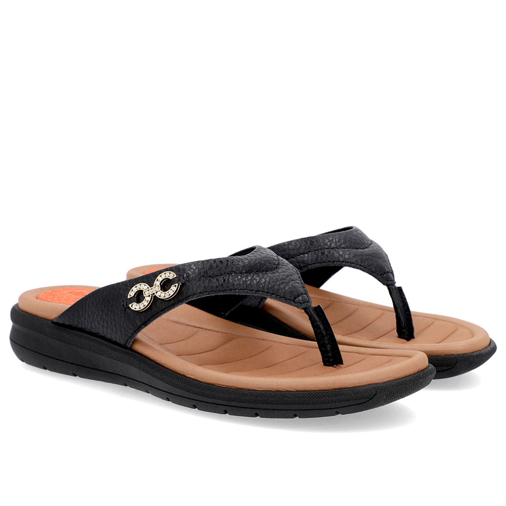 Chinelo Plataforma Couro Enfeite Brilho