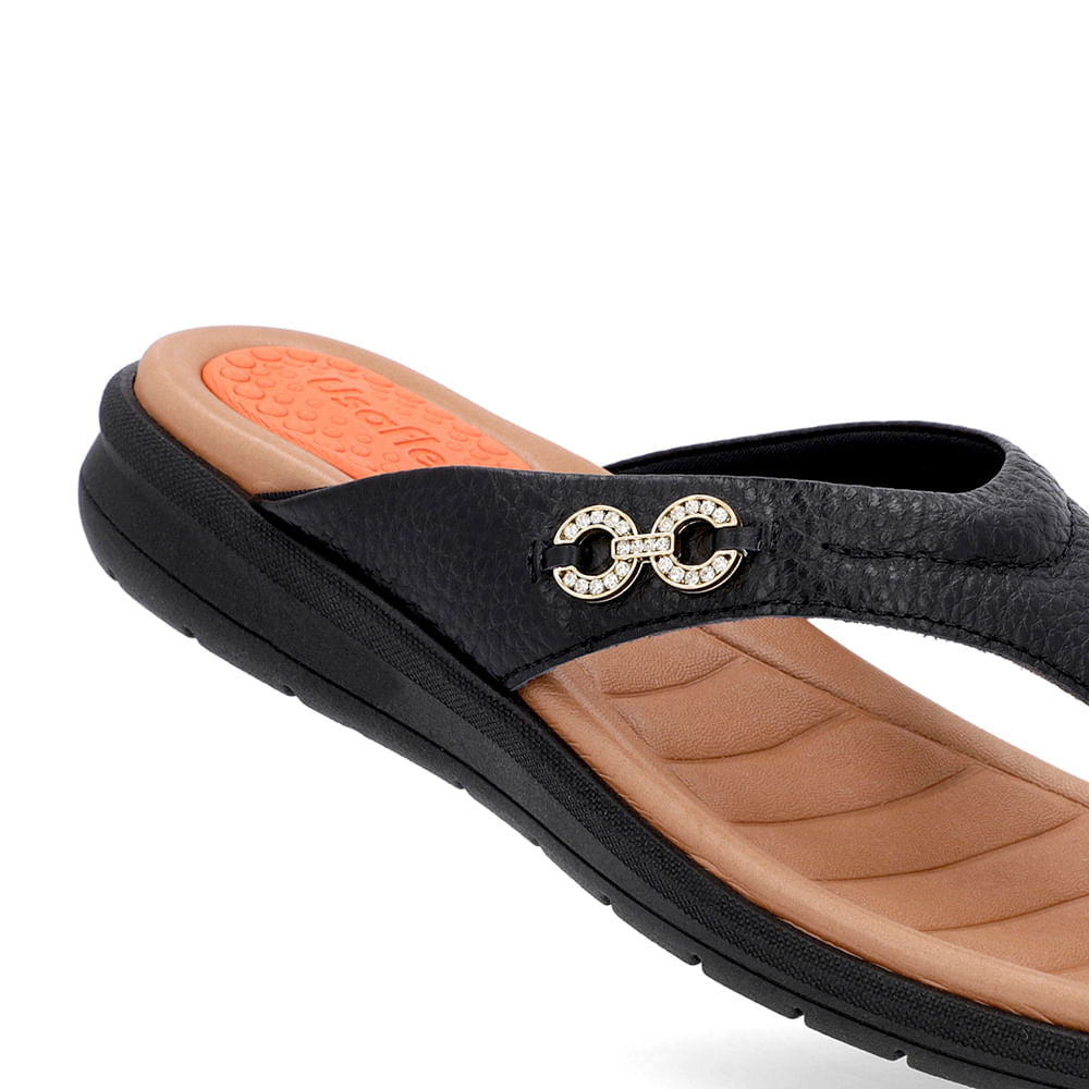 Chinelo Plataforma Couro Enfeite Brilho