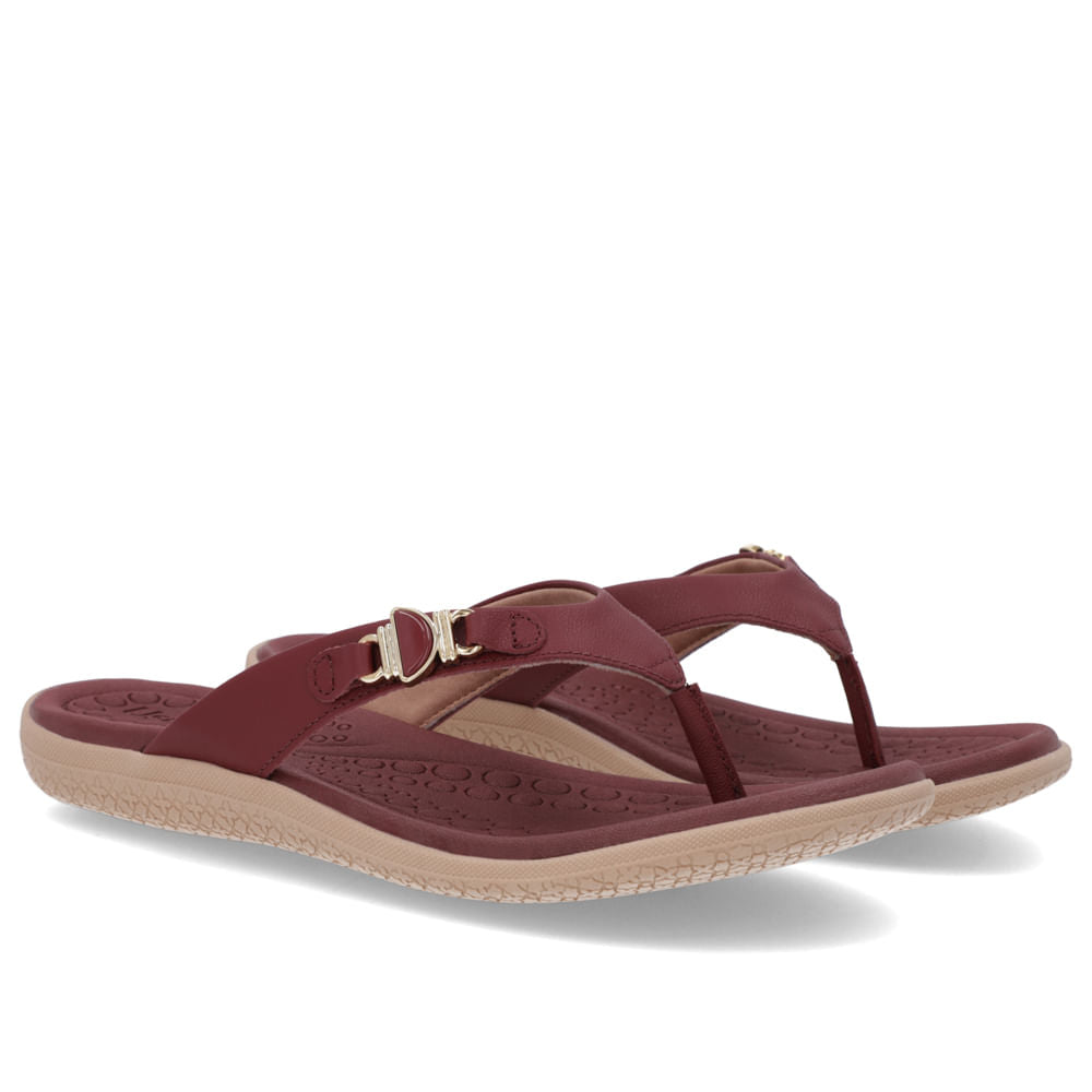 Chinelo Salto Baixo Couro Enfeite