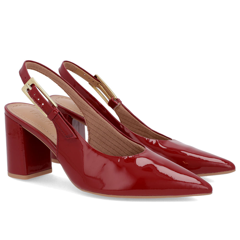 Slingback Casual Salto Bloco Verniz