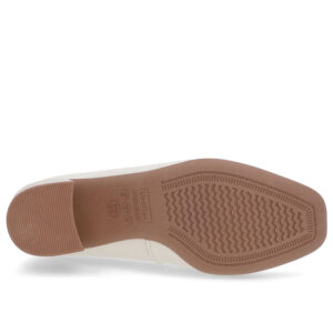 Scarpin Brranco Marfim Verniz Bico Quadrado Detalhe Salto