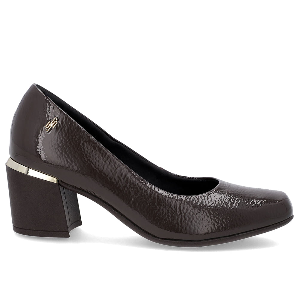 Scarpin Brranco Marfim Verniz Bico Quadrado Detalhe Salto