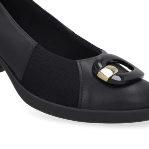 Scarpin Creme Couro Lateral Tecido Enfeite