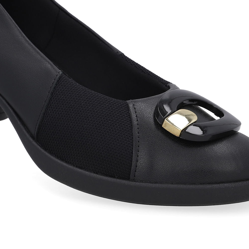 Scarpin Creme Couro Lateral Tecido Enfeite