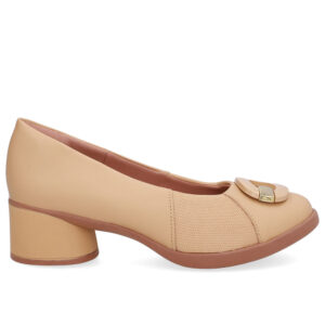 Scarpin Creme Couro Lateral Tecido Enfeite