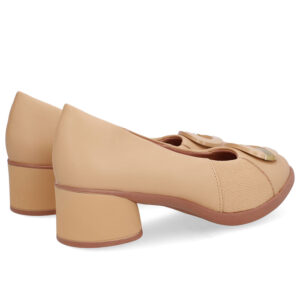 Scarpin Creme Couro Lateral Tecido Enfeite