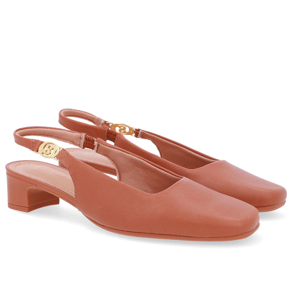 Slingback Salto Bloco Couro