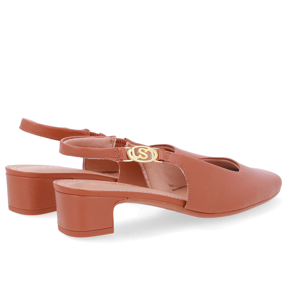Slingback Salto Bloco Couro