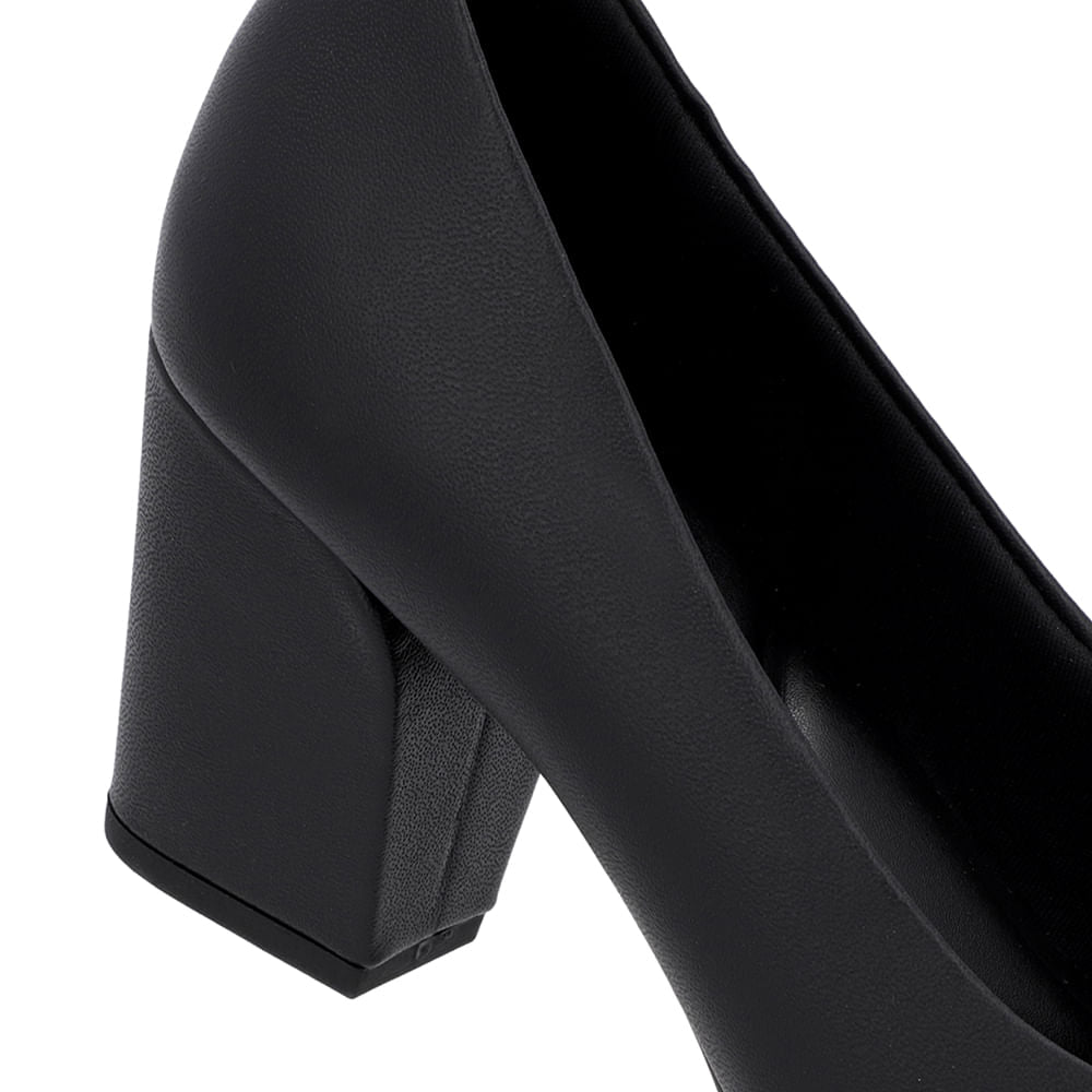 Scarpin Salto Bloco Couro Bico Fino