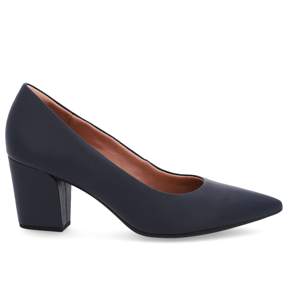 Scarpin Salto Bloco Couro Bico Fino