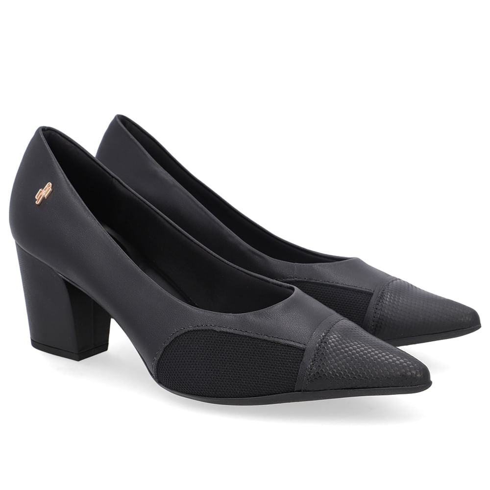 Scarpin Couro Lateral Tecido