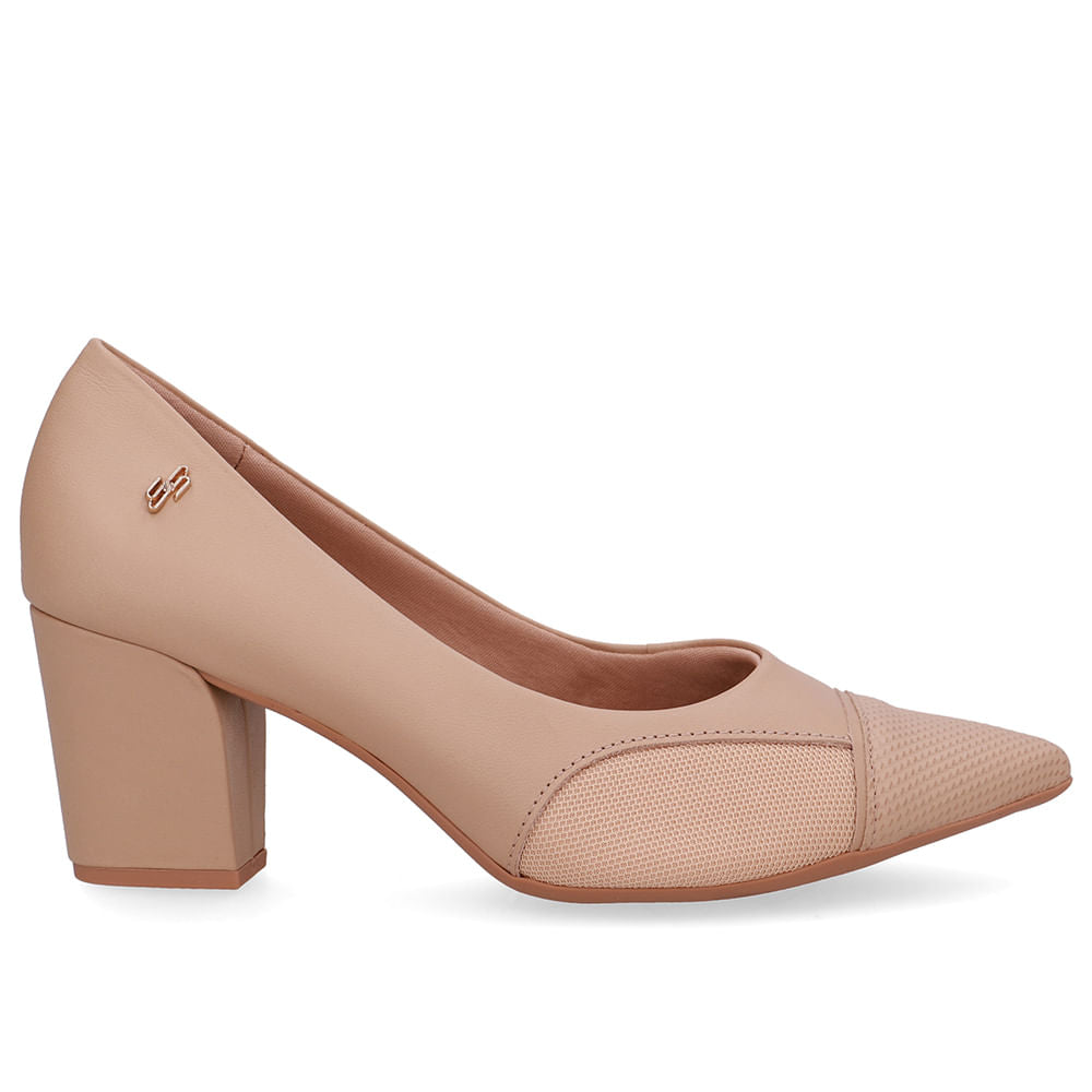 Scarpin Couro Lateral Tecido