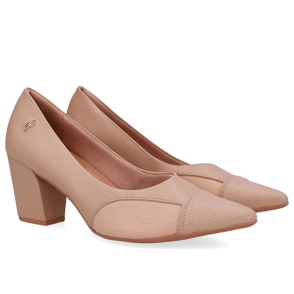 Scarpin Couro Lateral Tecido