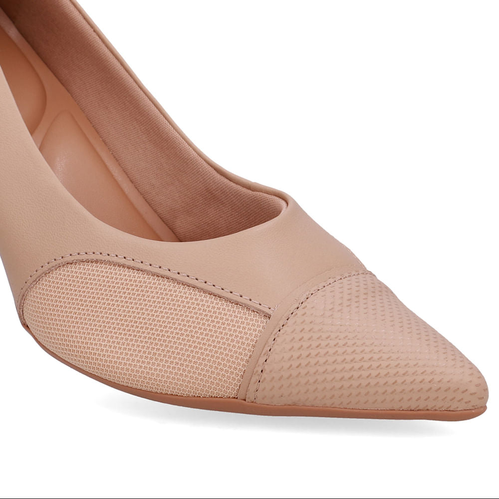 Scarpin Couro Lateral Tecido
