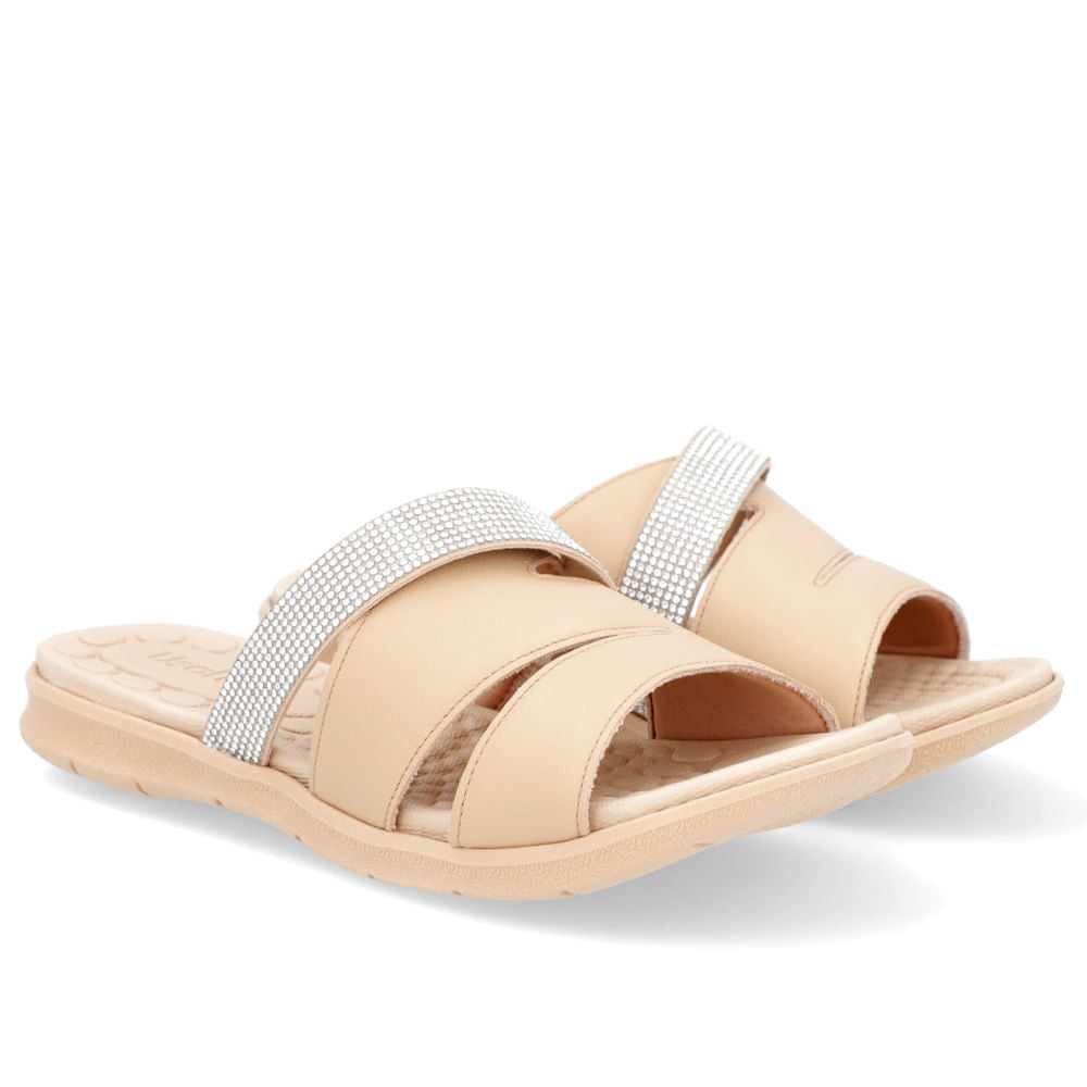 Slide Tiras Couro Strass
